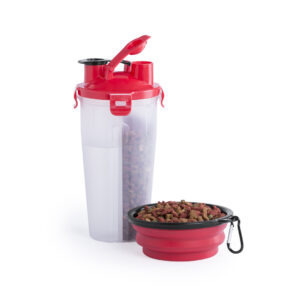 Drinkfles voor dieren 900 ml – 2 compartimenten (water & voer) – Inclusief opvouwbare voerbak en karabijnhaak