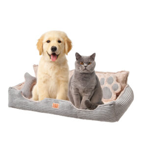 Lizzy & Lola - Fluffy Hondenmand Ribby Double - 92 x 46 cm - Beige/Grijs