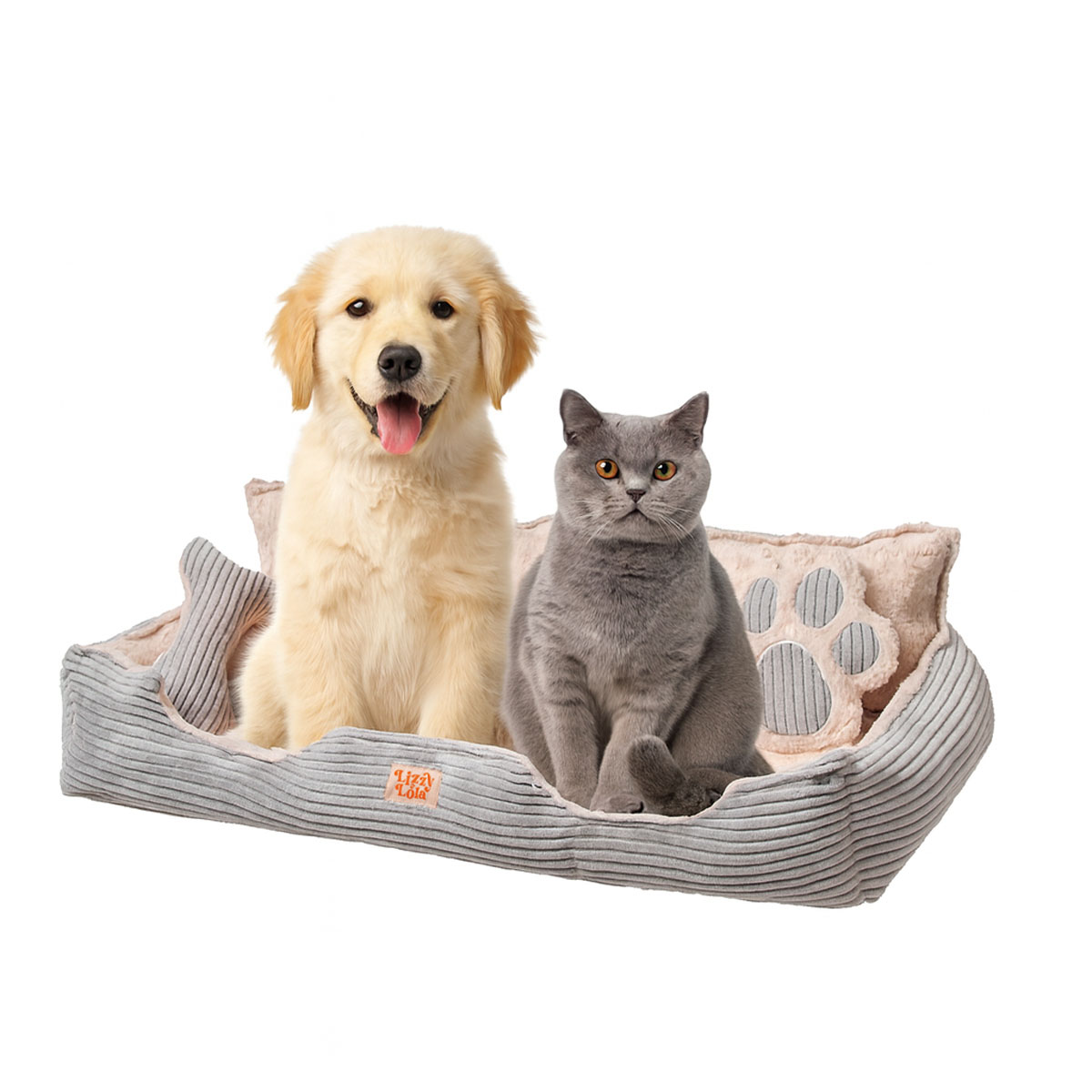 Lizzy & Lola - Fluffy Hondenmand Ribby Double - 92 x 46 cm - Beige/Grijs