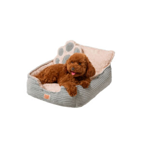 Lizzy & Lola - Fluffy Hondenmand Ribby Single - 46 cm vierkant - Beige/Grijs