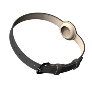 Hondenhalsband kunstleer zwart/beige geschikt voor Airtag