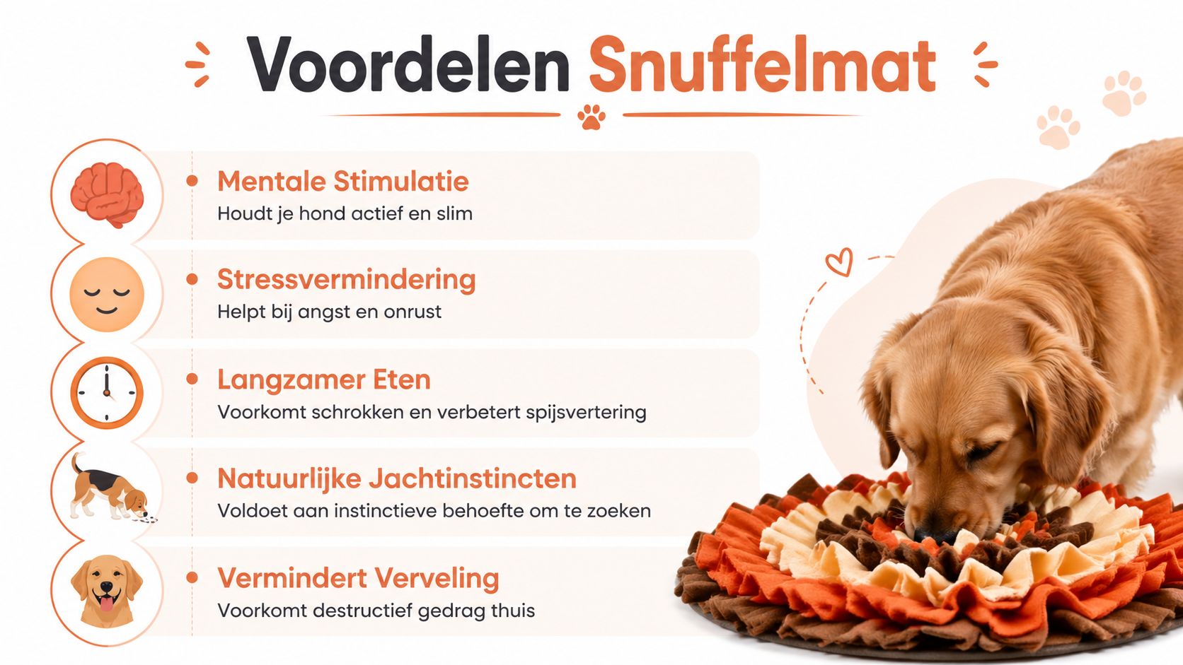 Een overzicht van de voordelen van een snuffelmat voor honden, zoals mentale stimulatie en vermindering van stress.