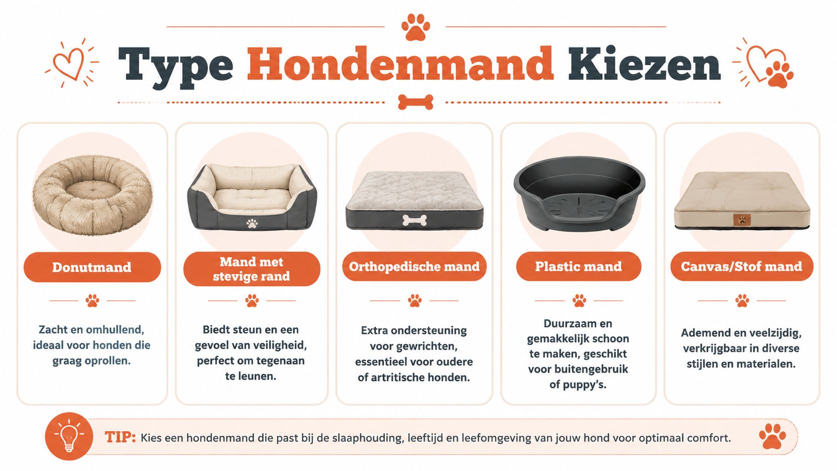 Een overzicht van verschillende soorten hondenmanden met uitleg over welke mand het beste bij jouw hond past.
