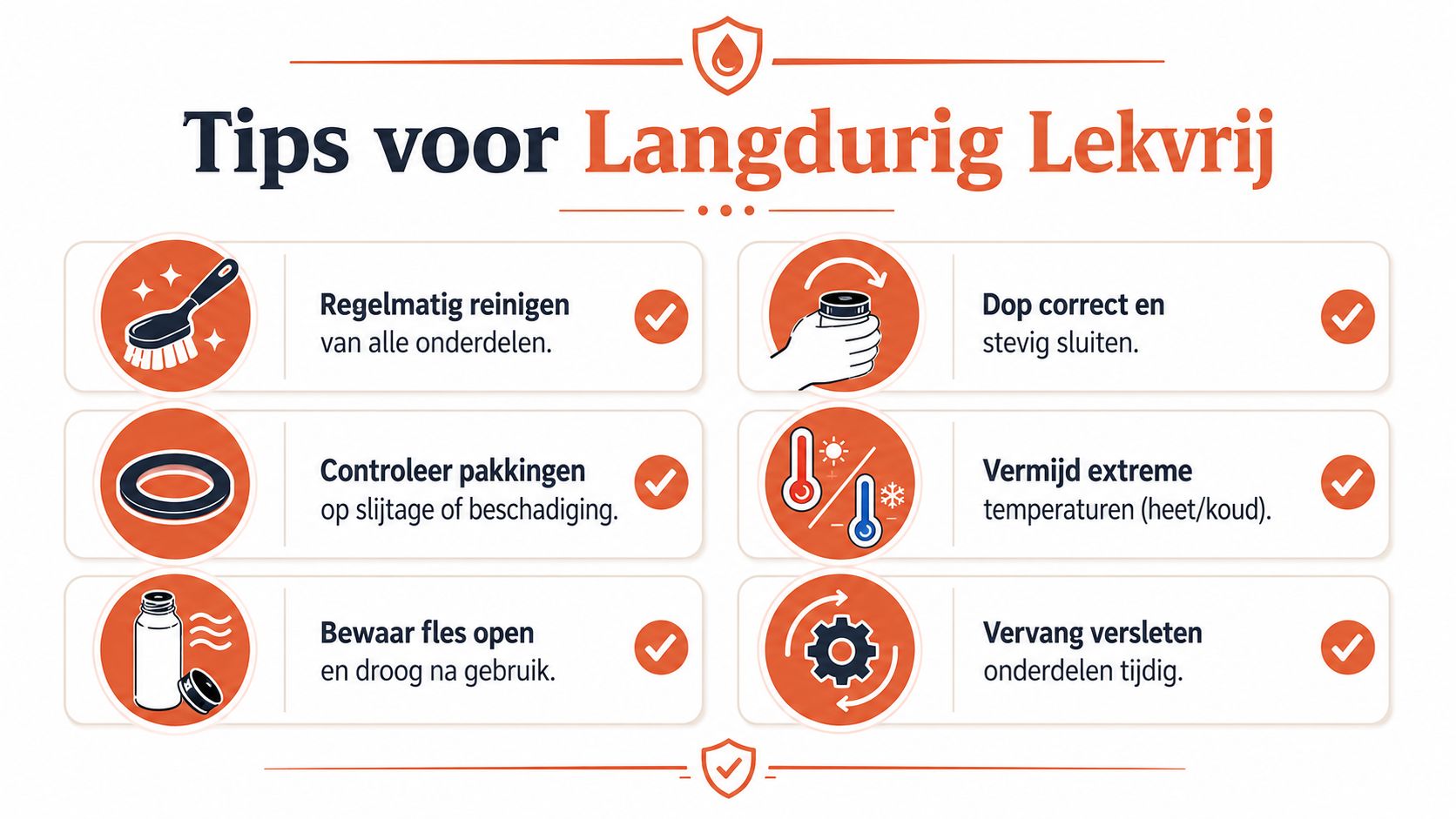 Een overzicht met handige onderhoudstips voor het lekvrij houden van je herbruikbare drinkfles voor dagelijks gebruik.