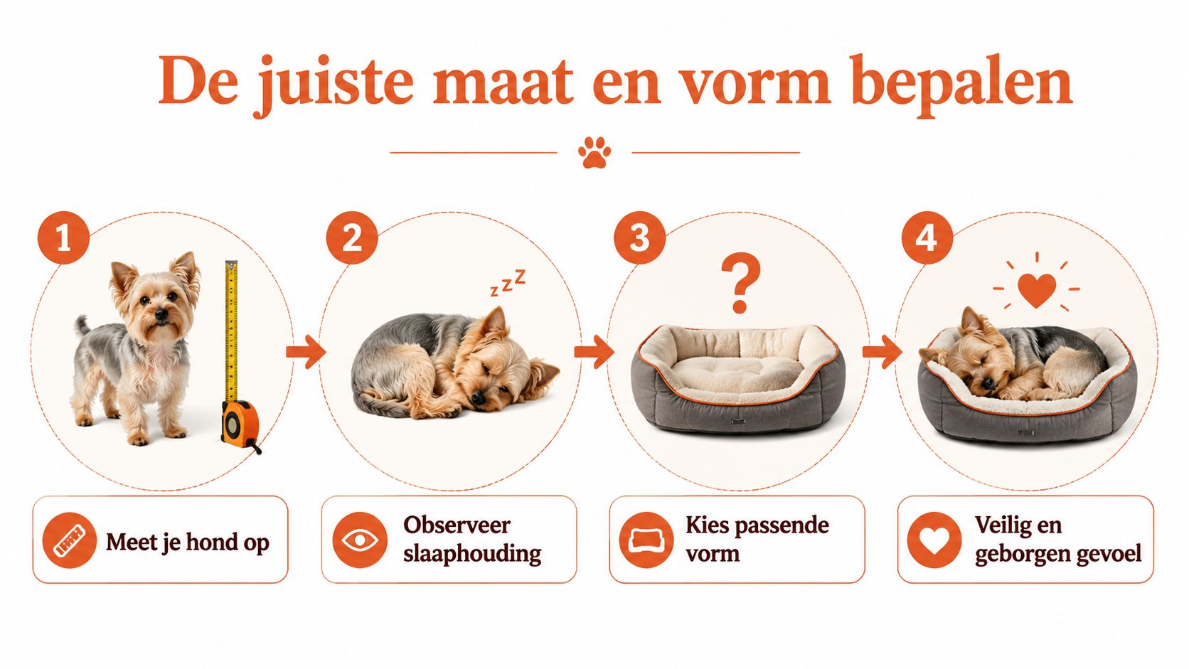 Stappenplan voor het bepalen van de juiste maat en vorm van een hondenmand voor je kleine hond.