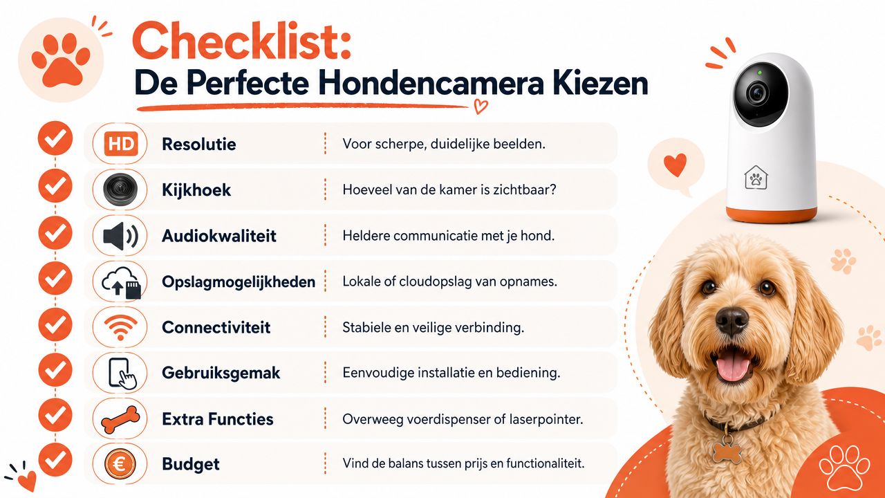 Een overzichtelijke checklist voor het kiezen van de perfecte hondencamera voor uw huisdier, met handige tips.