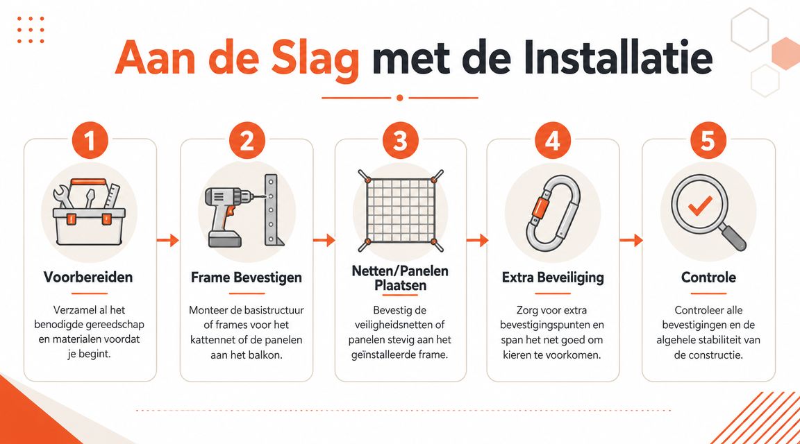 Een stappenplan voor het veilig installeren van kattennetten of beschermingspanelen op een balkon voor huisdieren.