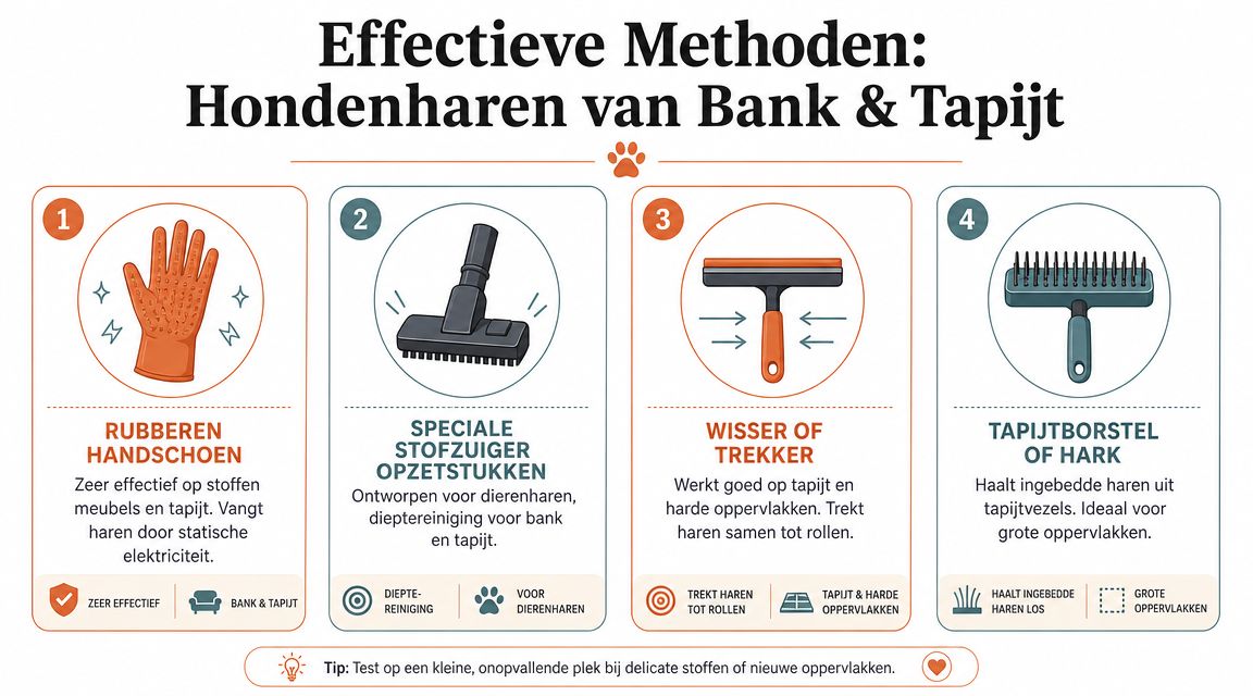 Een overzicht van vier effectieve methoden om hondenharen van banken en tapijten te verwijderen met handige tips.