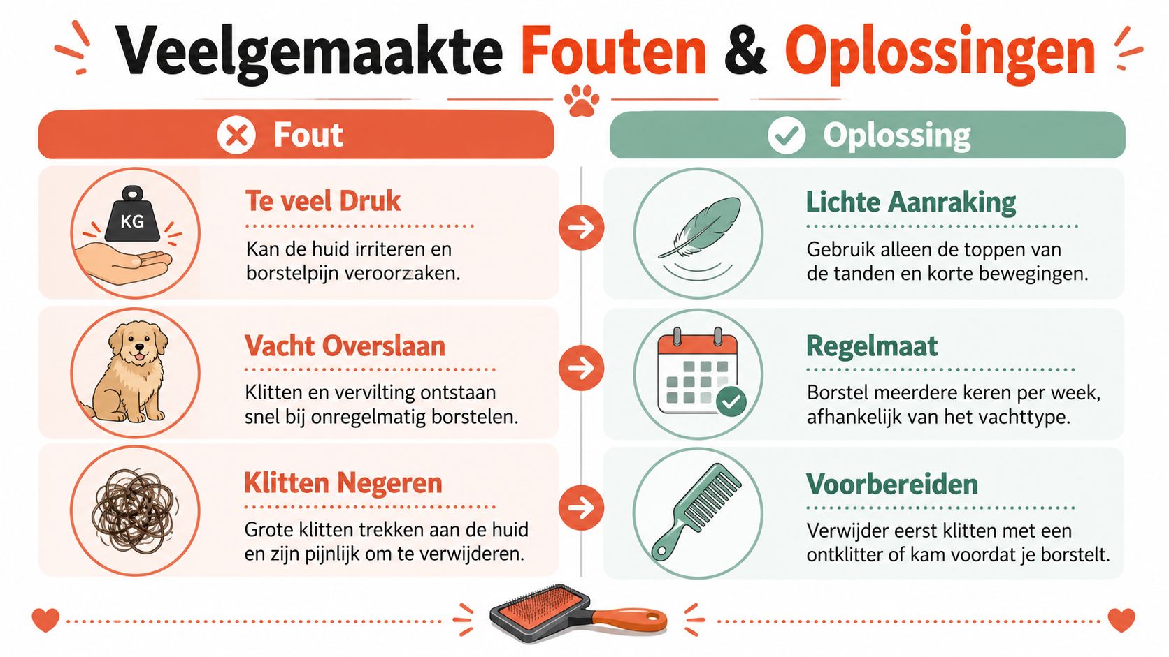 Een overzicht van veelgemaakte fouten bij het borstelen van honden en de juiste oplossingen in het Nederlands.