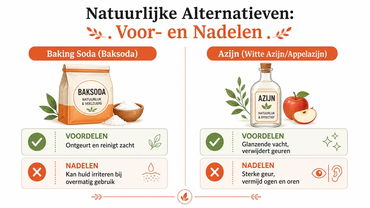 Een overzicht van voor- en nadelen bij het gebruik van baksoda en azijn voor natuurlijke hondenverzorging.