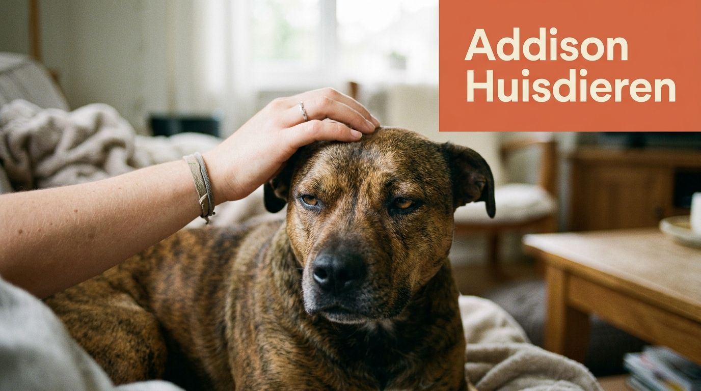 Een aaiende hand op het hoofd van een hond in een gezellige huiselijke setting binnenshuis.