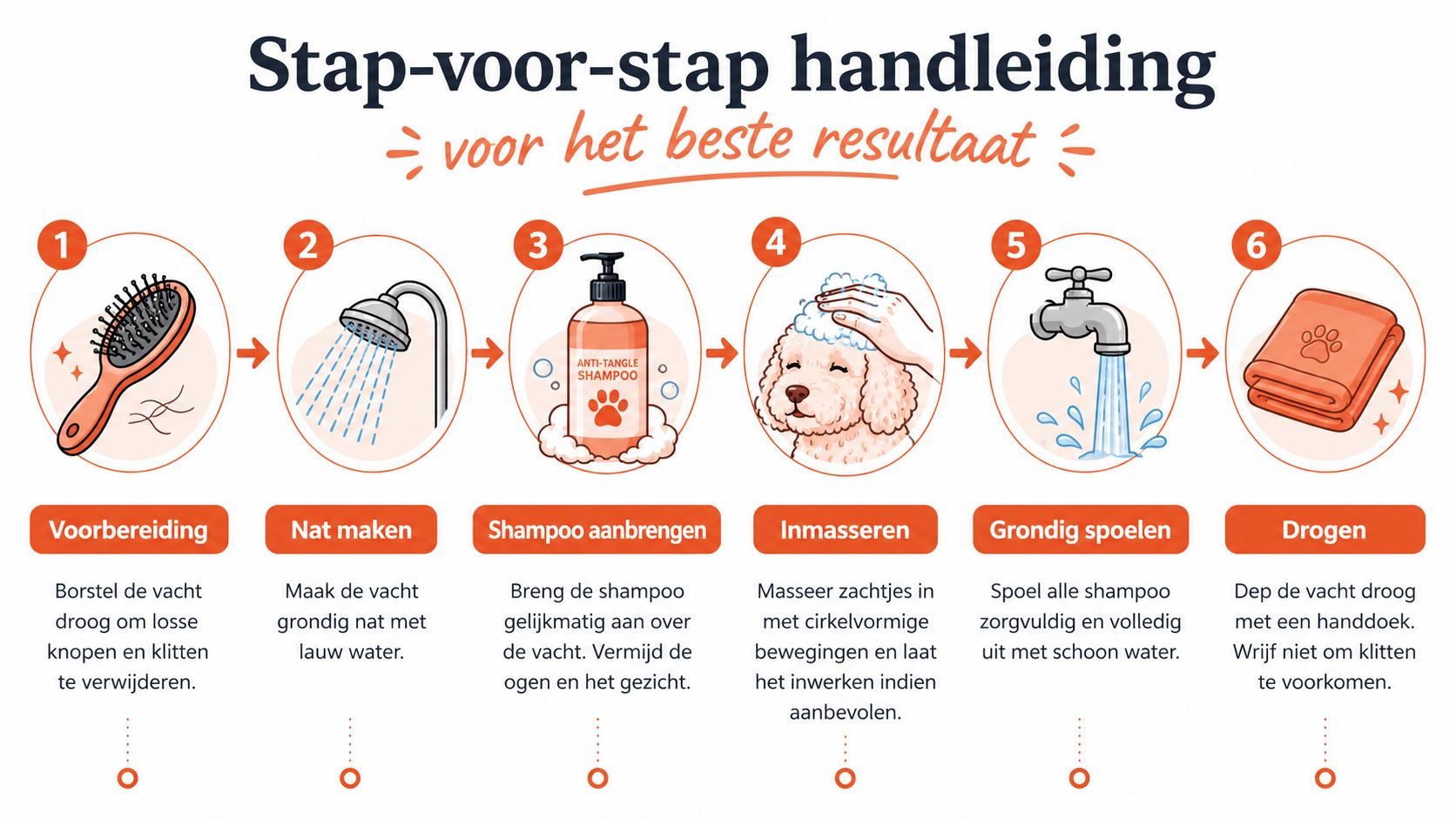 Stap-voor-stap handleiding voor het wassen van een hond met anti-klit shampoo voor een optimaal resultaat.