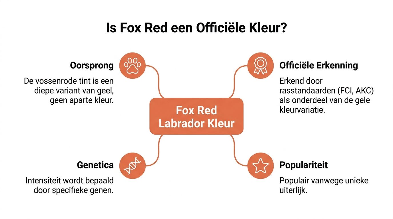 Een informatieve infographic over de status van de fox red labrador kleur binnen officiële rasstandaarden.