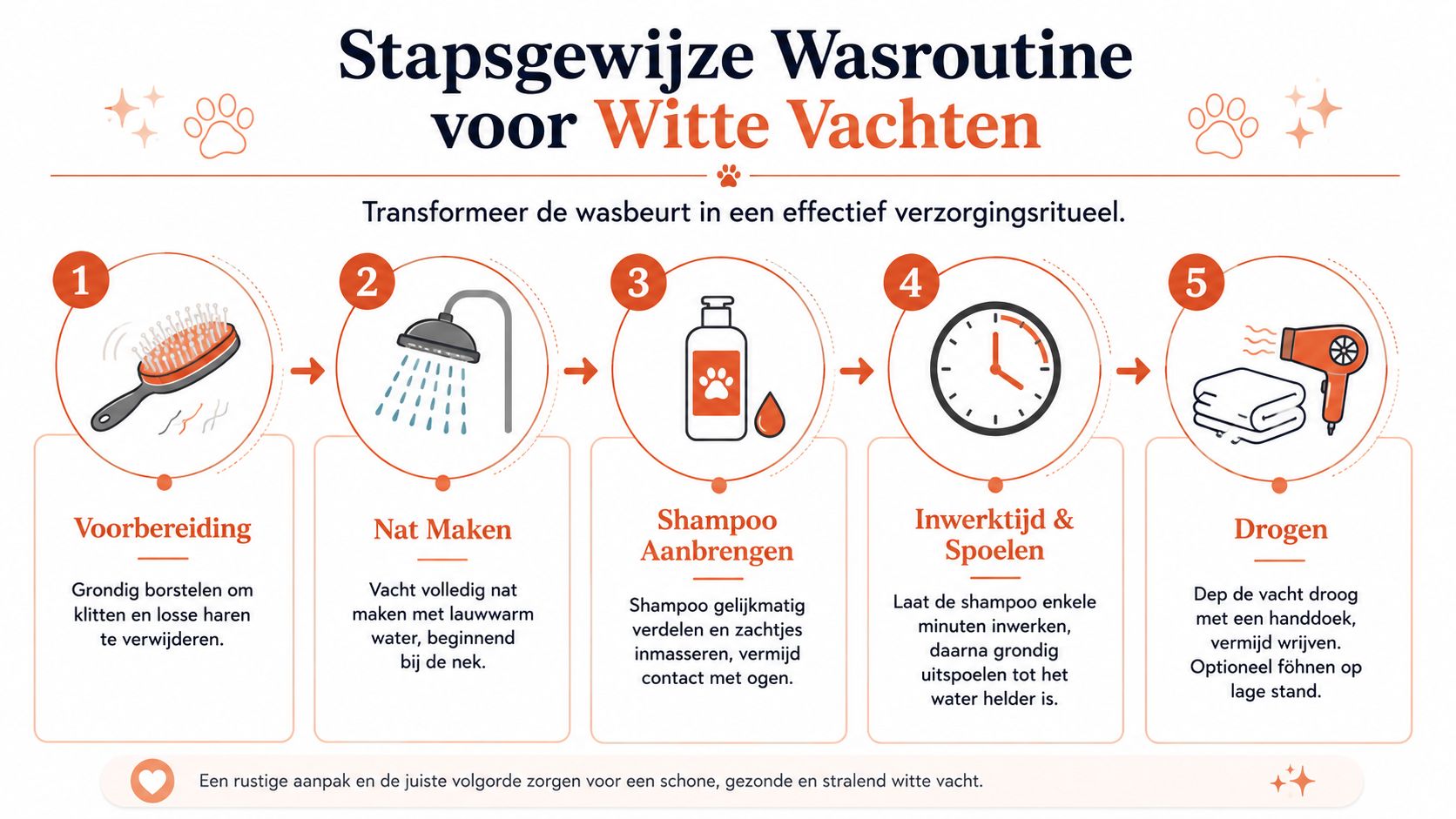 Stappenplan voor het wassen van een hond met een witte vacht voor een schoon resultaat.