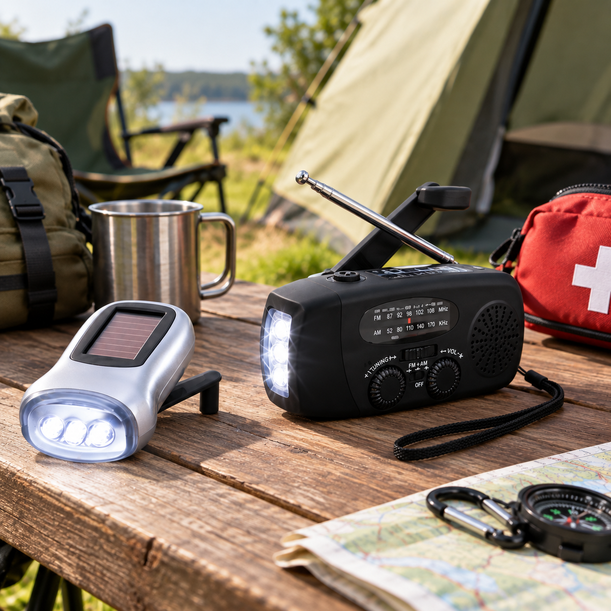 Noodpakket knijpkat zaklamp met zonnepaneel + Noodradio - Afbeelding 4